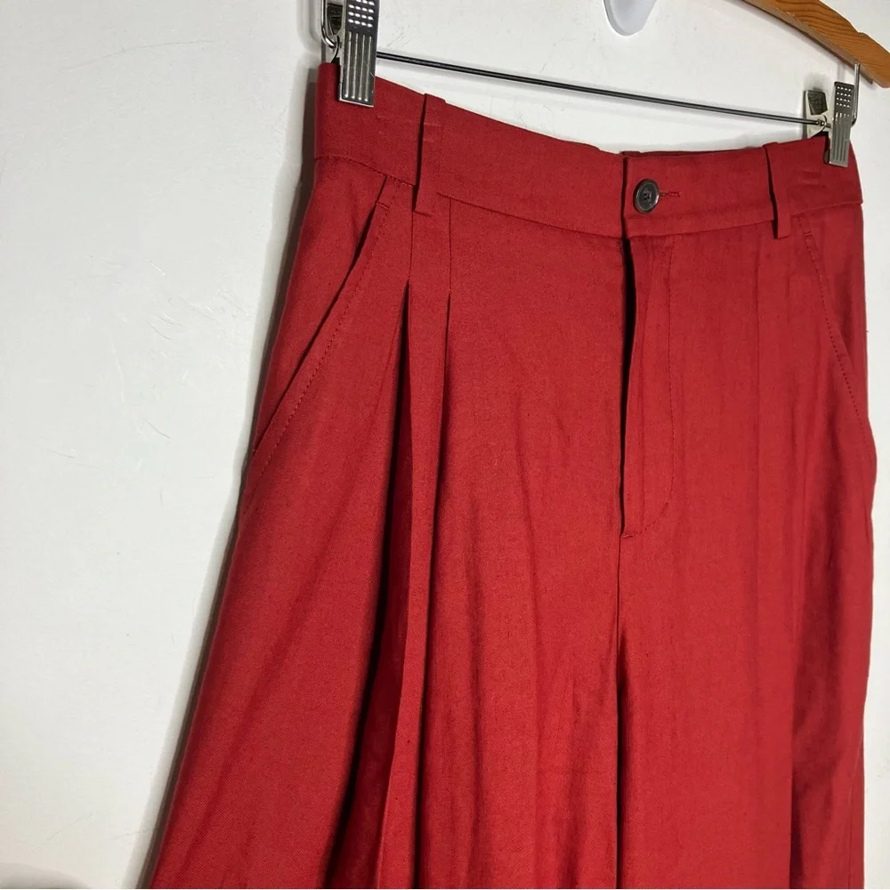 Banana Republic brick red linen Blend pants pleated wide‎ leg women's size 0